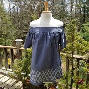 NWT GAP CHAMBRAY SHORT SLEEVE OFF SHOULDER BLOUSE